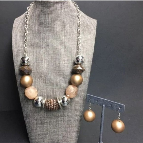 Chunky Statement Bracelet Stretch Silver Tan Brown Gold Pearl Bling Glam Retro - Picture 5 of 6